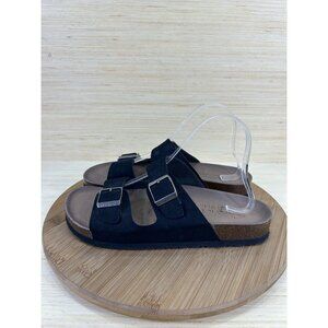 Skechers Relaxed Fit Granola Black Leather Cork Sandals Women's Size 9